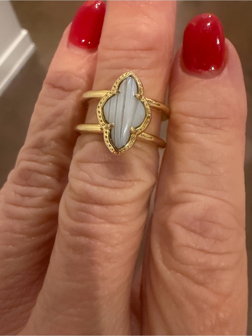 Kendra Scott Gold-Tone Double Band Ring with White Striped Marquise Stone